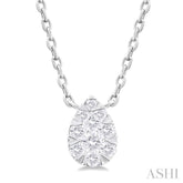 1/10 ctw Lovebright Petite Pear Shape Round Cut Diamond Fashion Pendant With Chain in 10K White Gold